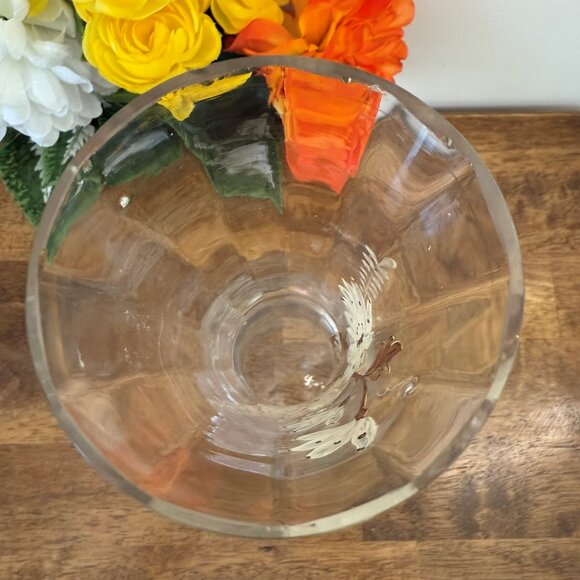 Victorian Hand Painted Clear Glass Vase Floral Enameled Tall Flower Vase Antique - Picture 4 of 6